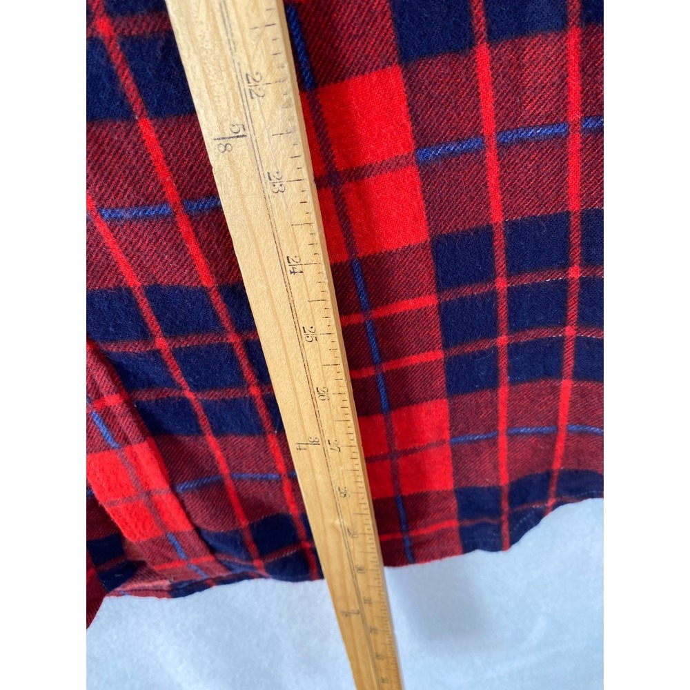 Big Yank Flannel Shirt Men Large Red Navy Blue Plaid Cotton Button Up Long Sleev - Picture 5 of 9